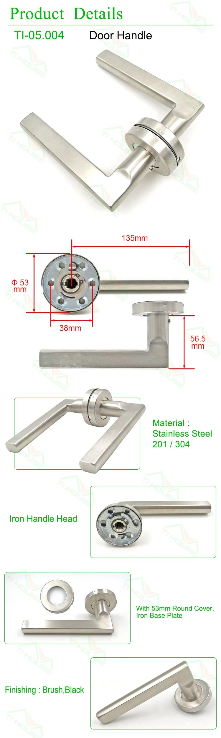 Furniture Hardware Tubular Door Handle New Security Internal Stainless Steel Hollow Pull Lever Handle